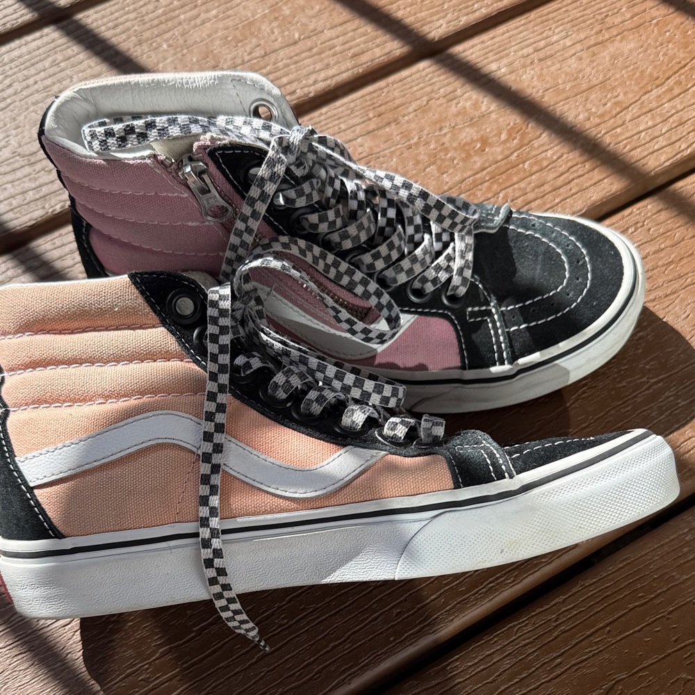 Vans Black and Pink High-Top Sneakers